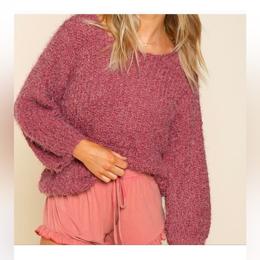 POL Small Fuzzy Acrylic Knit Style JUF4A Oversized Sweater Red/pink